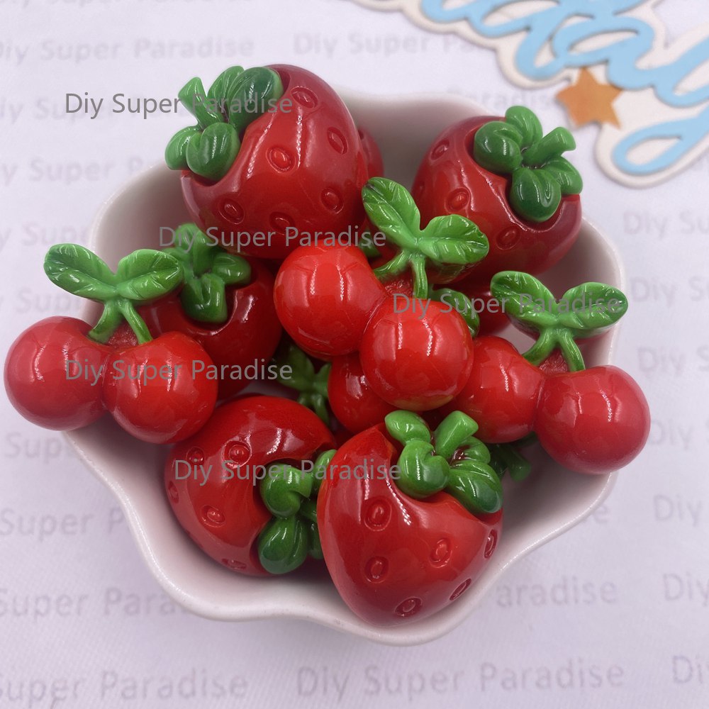 Paradise Jewelry & Watches Llc - 8PCS Resin Kawaii Warna-warni Stroberi Merah